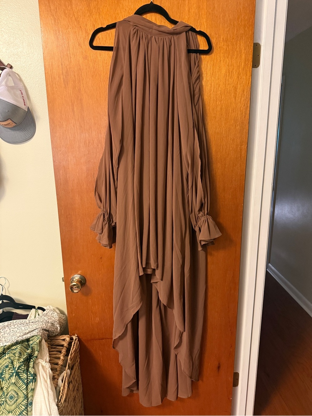 Fashion Nova Brown Maxi Dress with Bishop Sleeves